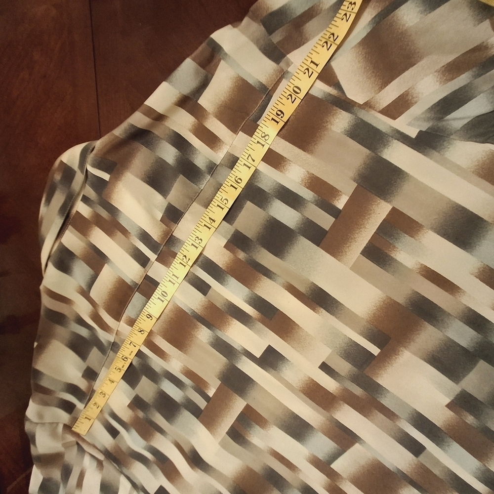 Mench Platinum Men XL Tan Windowpane Short Sleeve Polyester Button-down Shirt - Picture 12 of 13